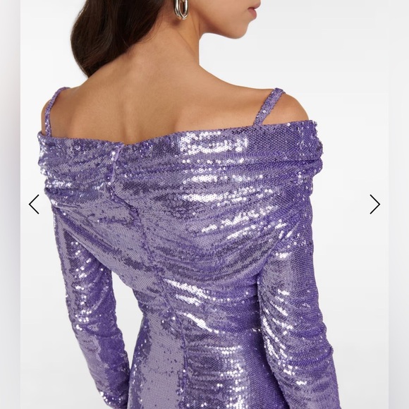 The Attico Fanny Off-Shoulder Sequin Dress Gown Long Sleeve Purple - Picture 5 of 12